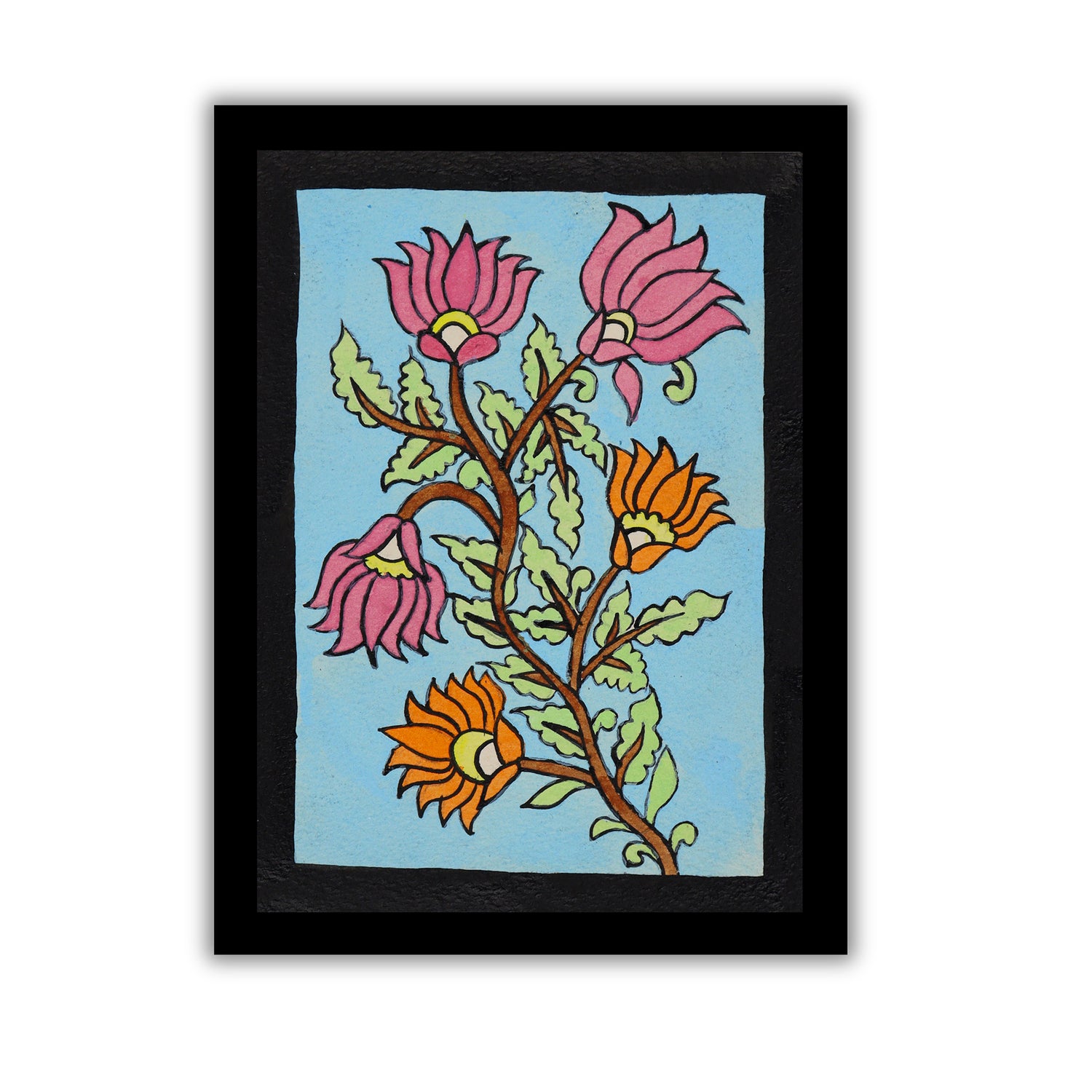 handmade kalamkari painting flower-in vibrant traditional folk art style
