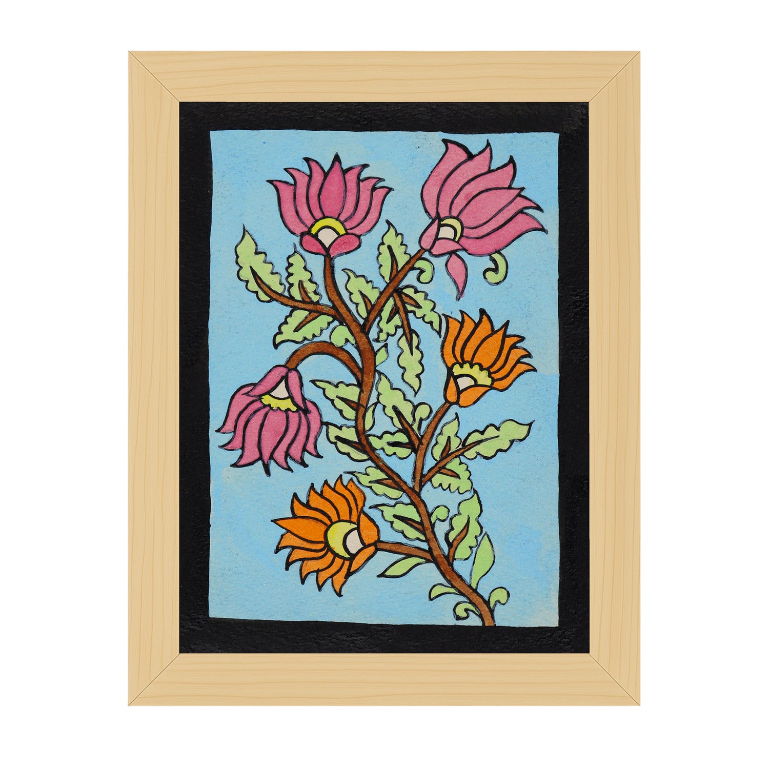 handmade kalamkari painting flower-in vibrant traditional folk art style

