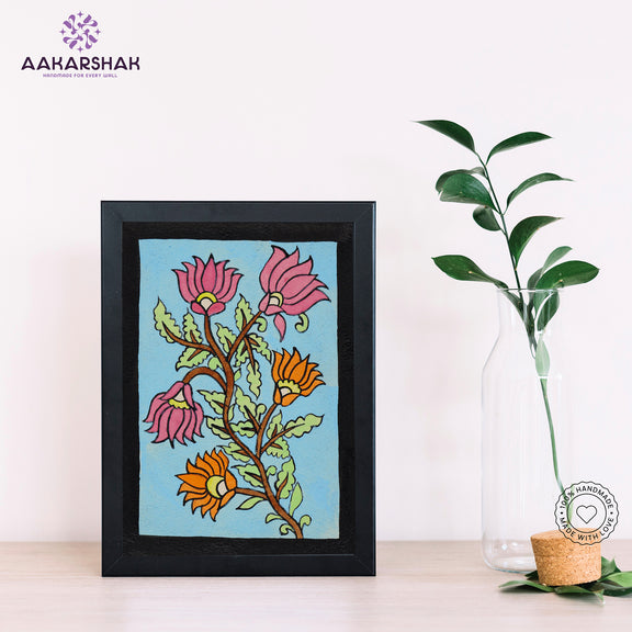 Handmade kalamkari flower painting-with tabletop stand for home decor
