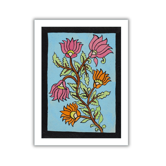 handmade kalamkari painting flower-in vibrant traditional folk art style
