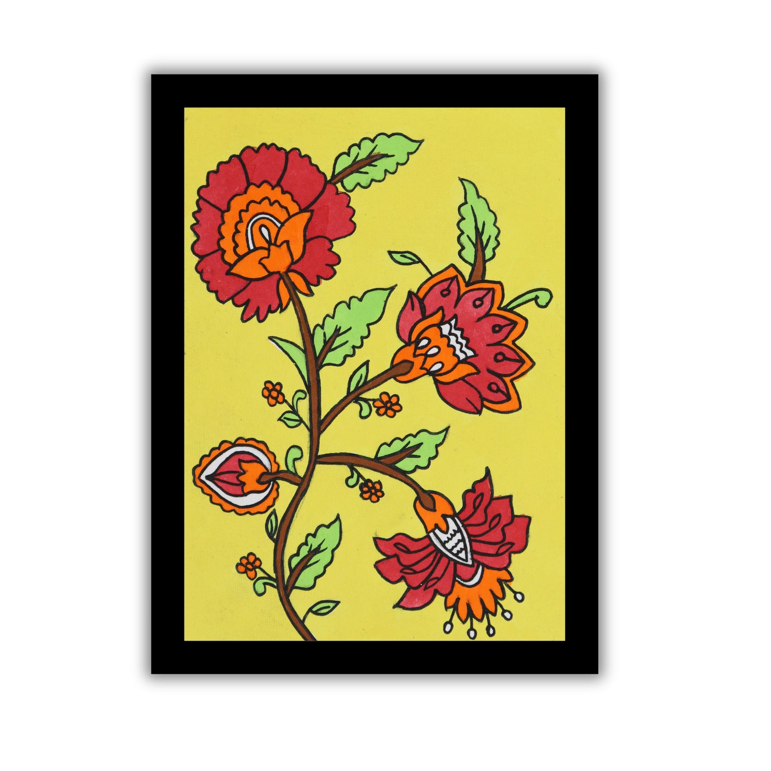 handmade kalamkari painting flower-in vibrant traditional folk art style

