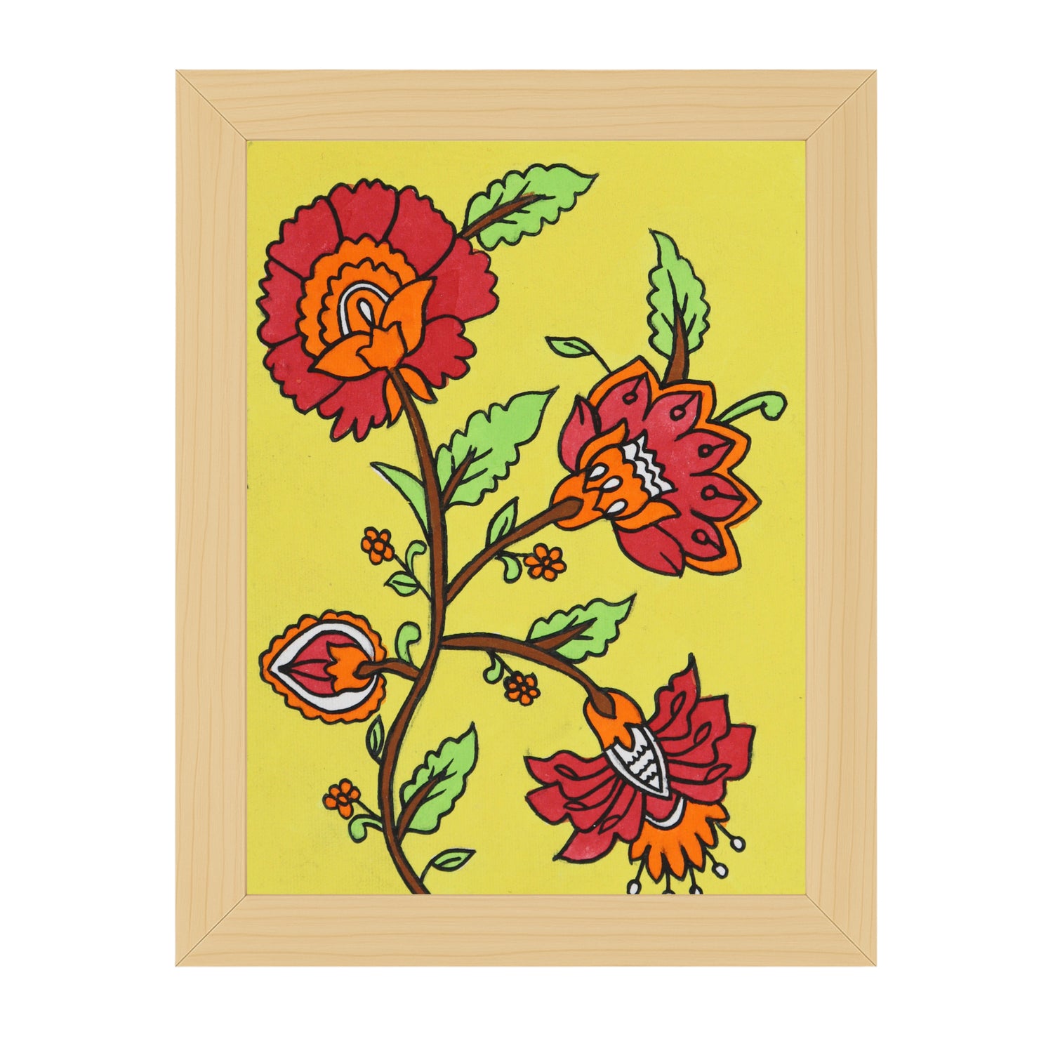 handmade kalamkari painting flower-in vibrant traditional folk art style
