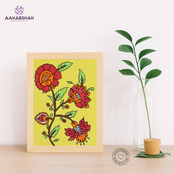 Handmade kalamkari flower painting-with tabletop stand for home decor
