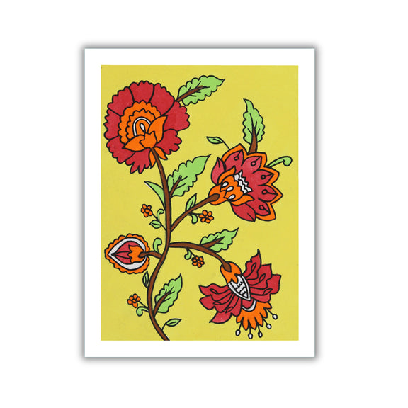 handmade kalamkari painting flower-in vibrant traditional folk art style
