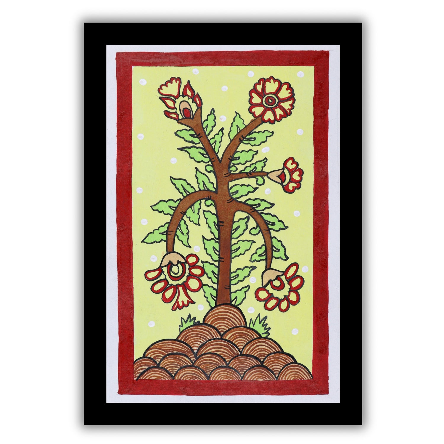 handmade kalamkari painting flower-in vibrant traditional folk art style
