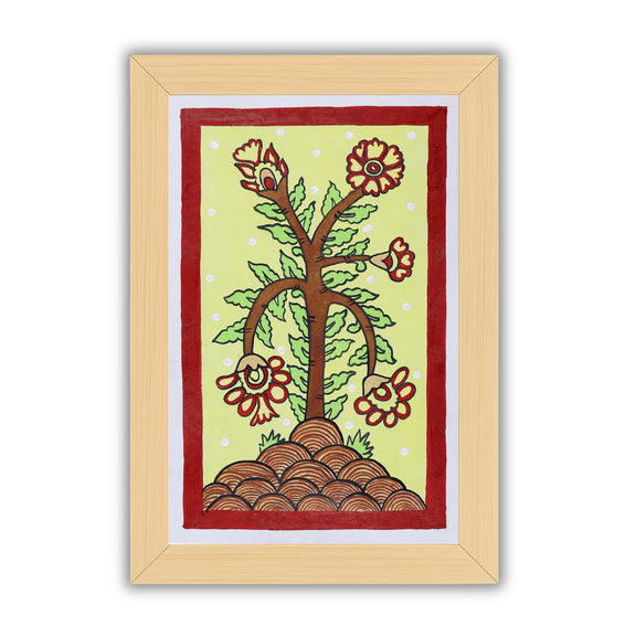 handmade kalamkari painting flower-in vibrant traditional folk art style