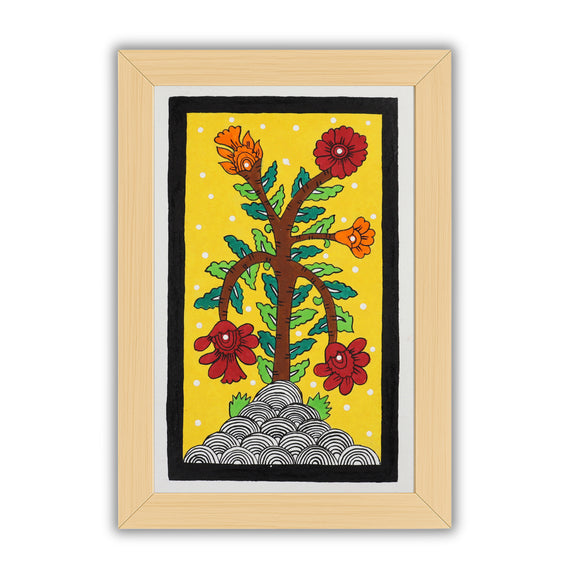 handmade kalamkari painting flower-in vibrant traditional folk art style
