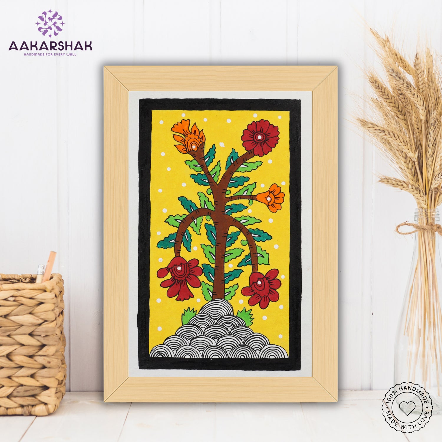 handmade kalamkari peacock painting-with tabletop stand for home decor
