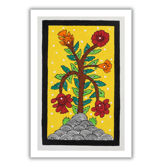 handmade kalamkari painting flower-in vibrant traditional folk art style