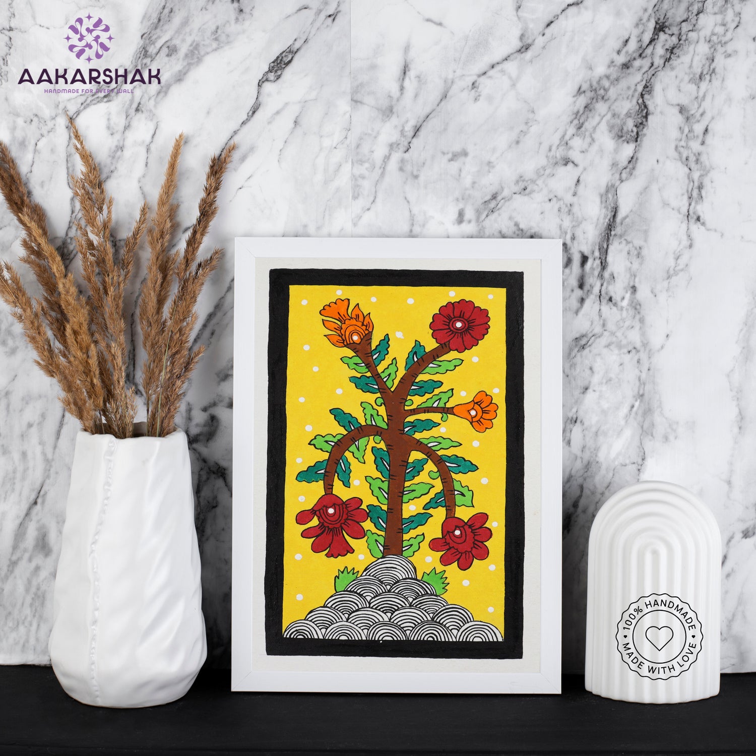 handmade kalamkari peacock painting-with tabletop stand for home decor