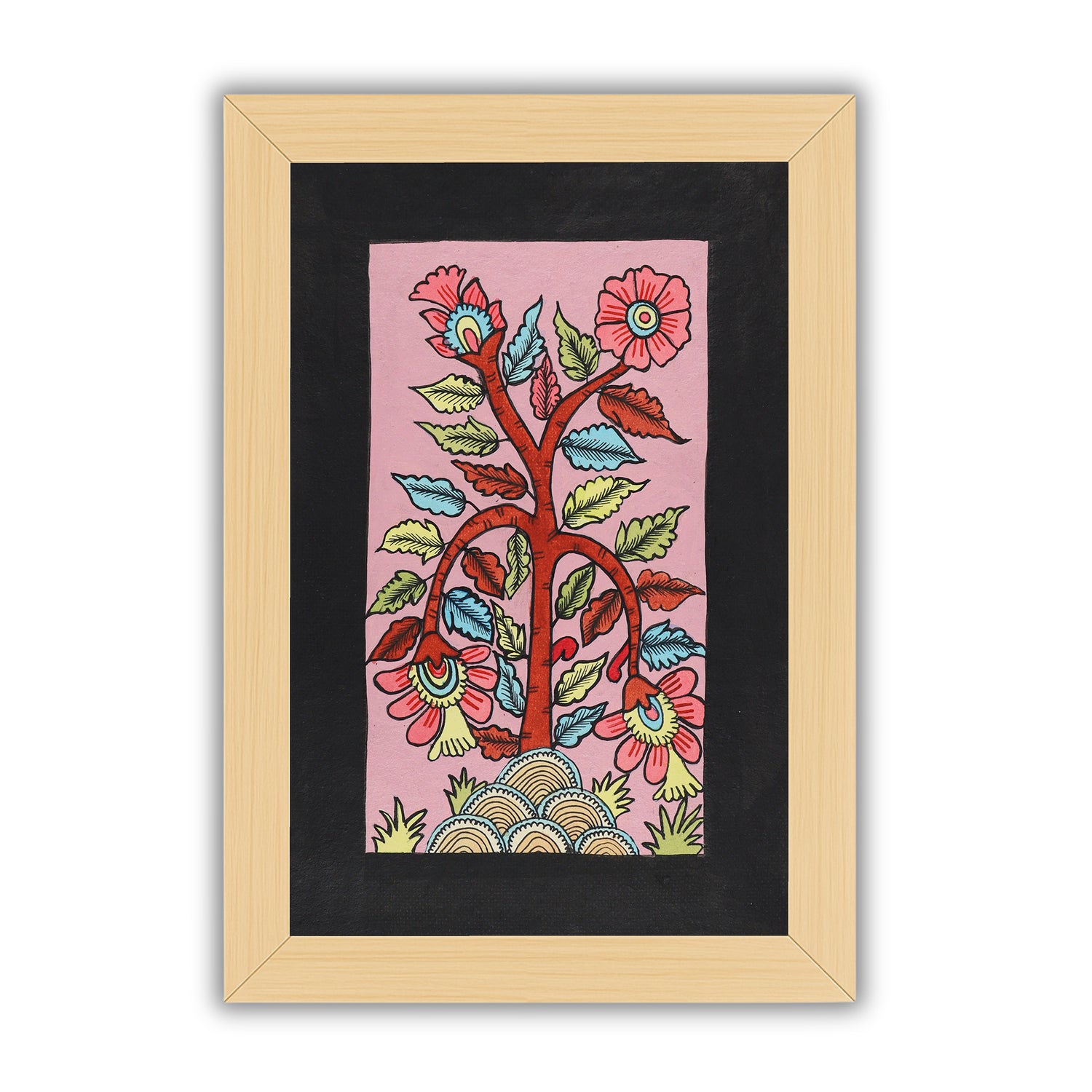 handmade kalamkari painting flower-in vibrant traditional folk art style