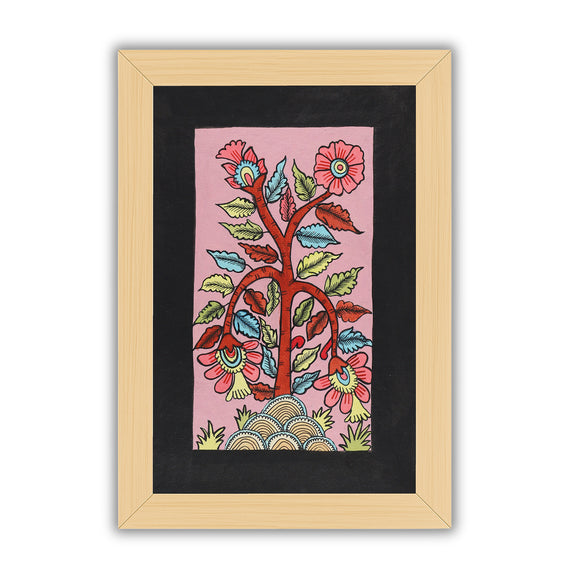 handmade kalamkari painting flower-in vibrant traditional folk art style