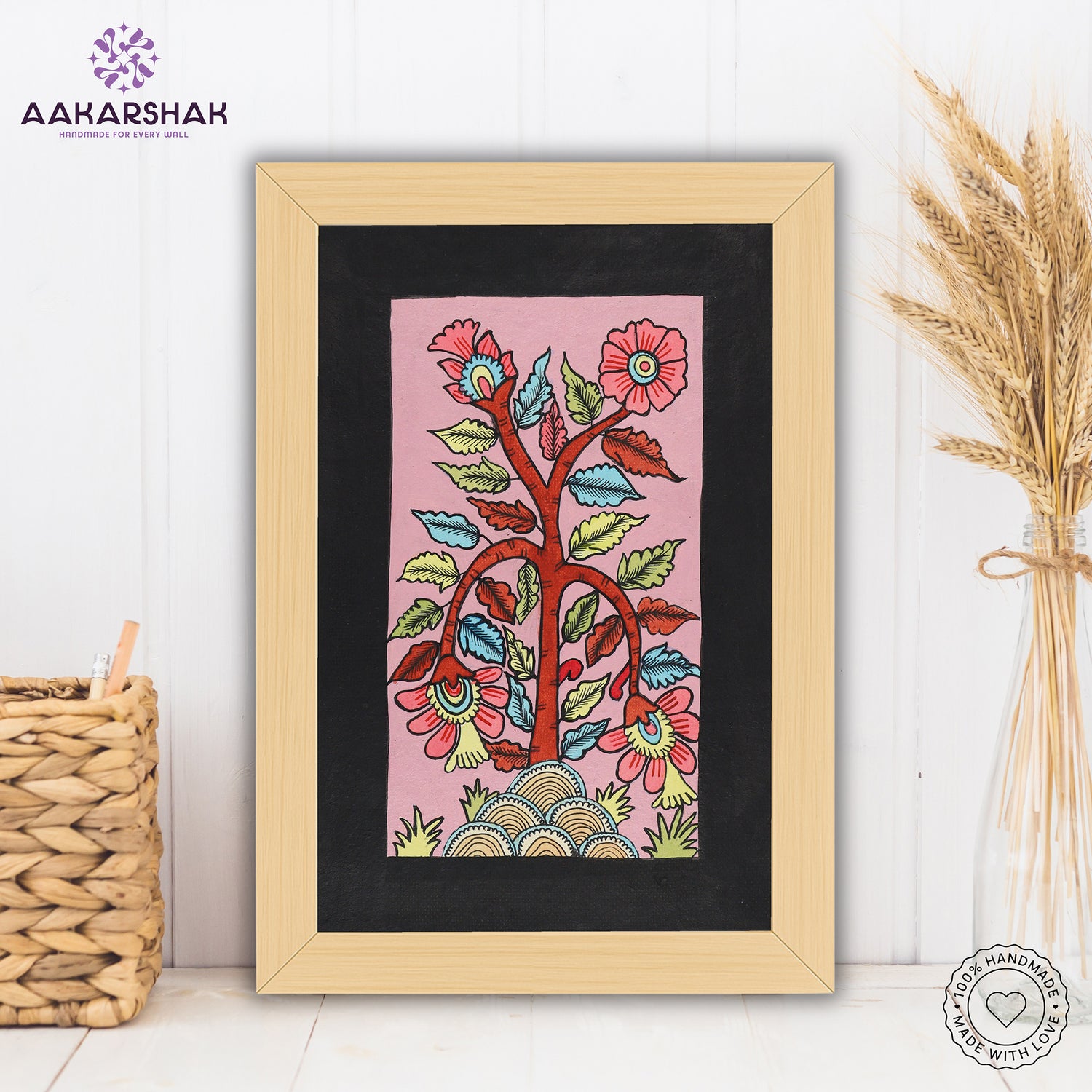 handmade kalamkari peacock painting-with tabletop stand for home decor