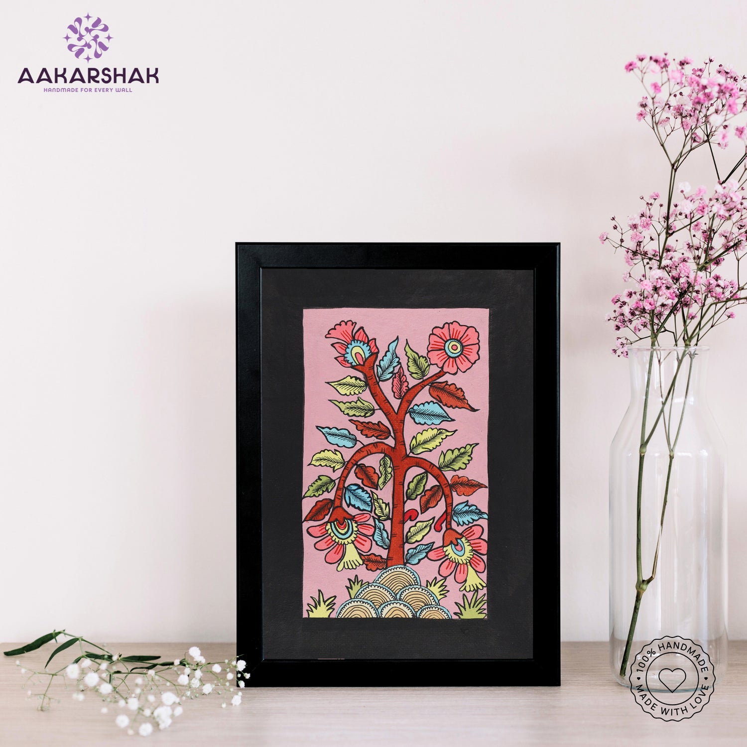 handmade kalamkari peacock painting-with tabletop stand for home decor