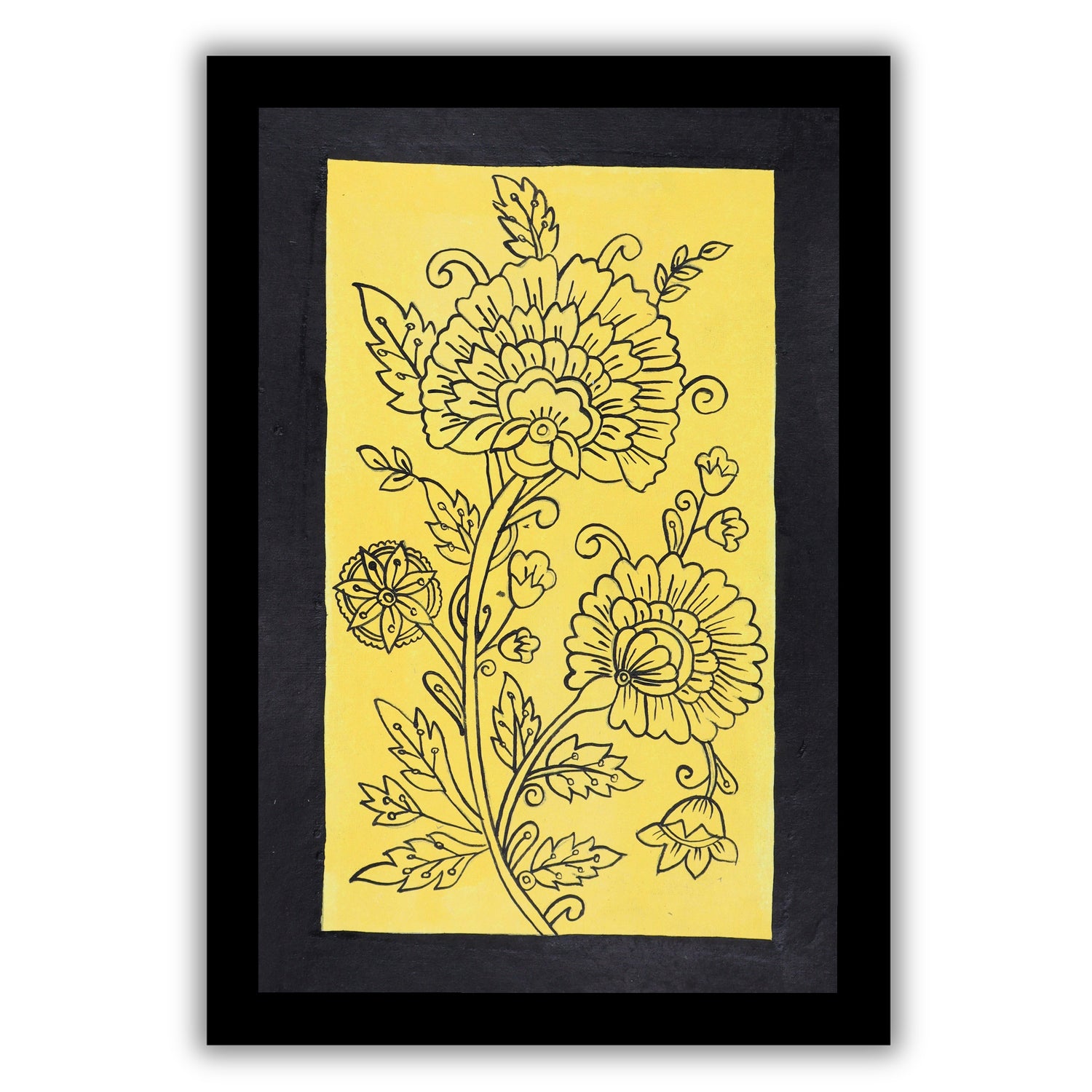 handmade kalamkari painting flower-in vibrant traditional folk art style