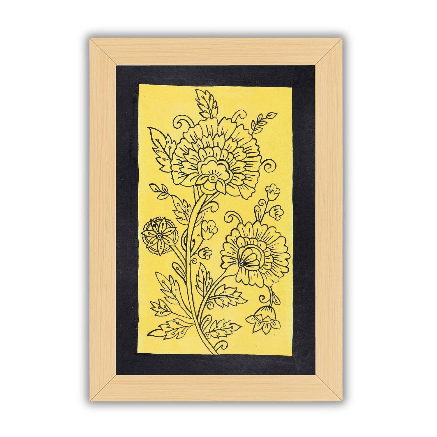 handmade kalamkari painting flower-in vibrant traditional folk art style