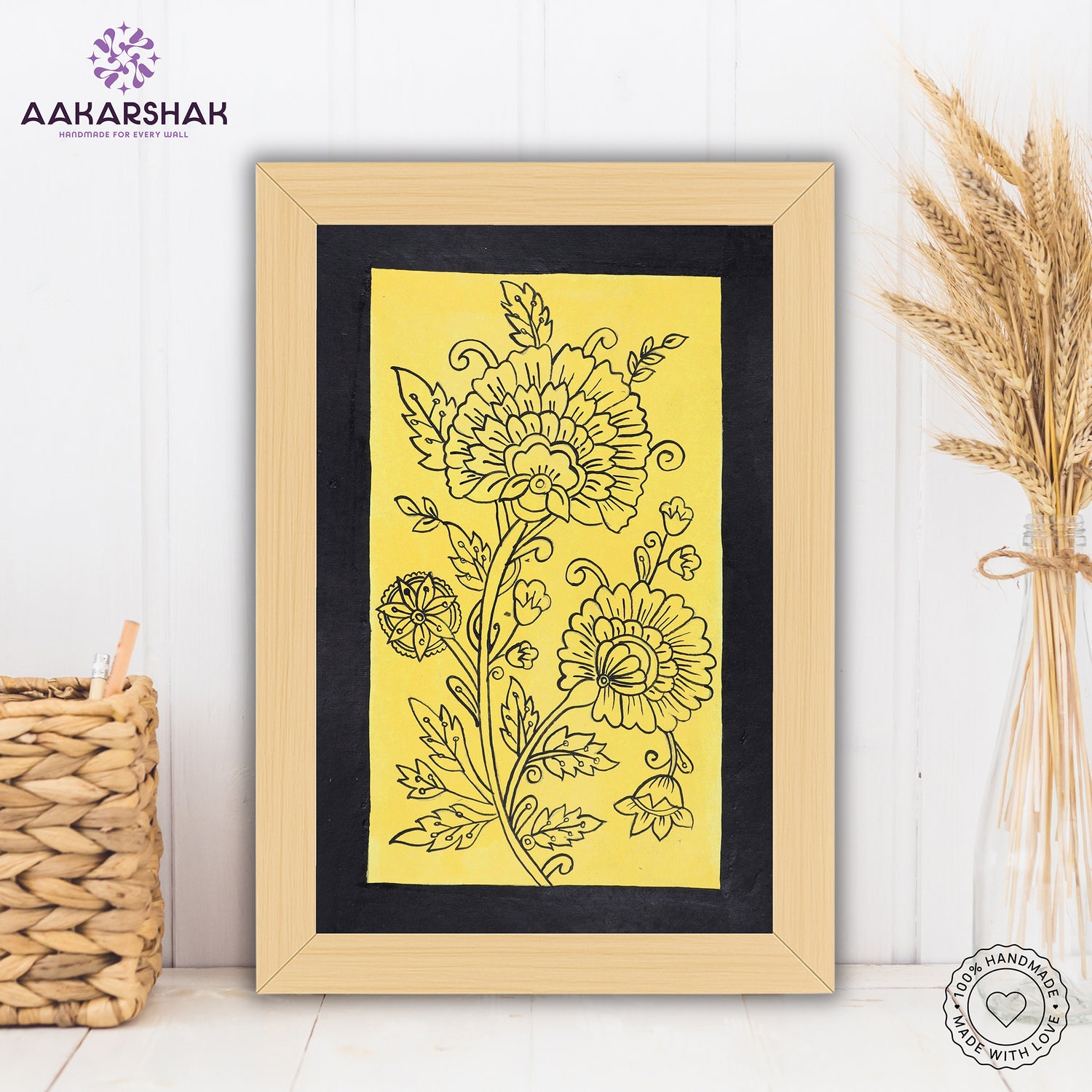 handmade kalamkari peacock painting-with tabletop stand for home decor