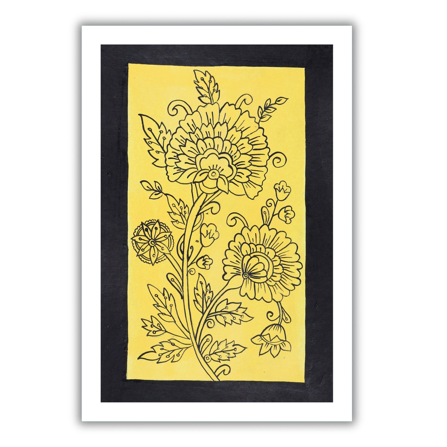 handmade kalamkari painting flower-in vibrant traditional folk art style