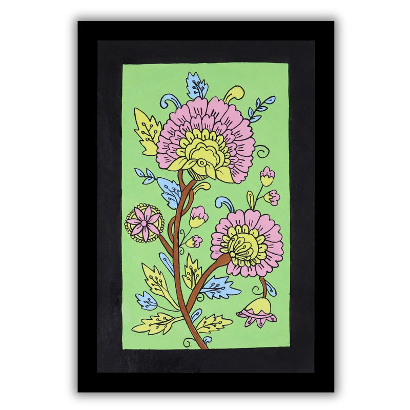 handmade kalamkari painting flower-in vibrant traditional folk art style