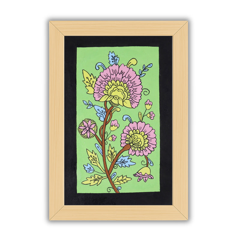 handmade kalamkari painting flower-in vibrant traditional folk art style