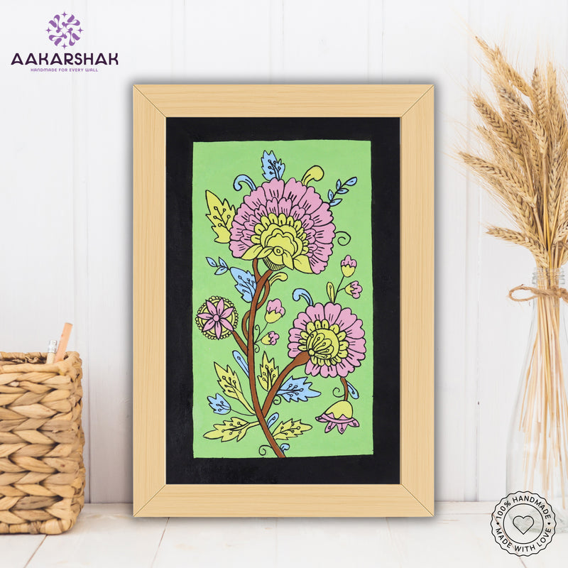 handmade kalamkari peacock painting-with tabletop stand for home decor