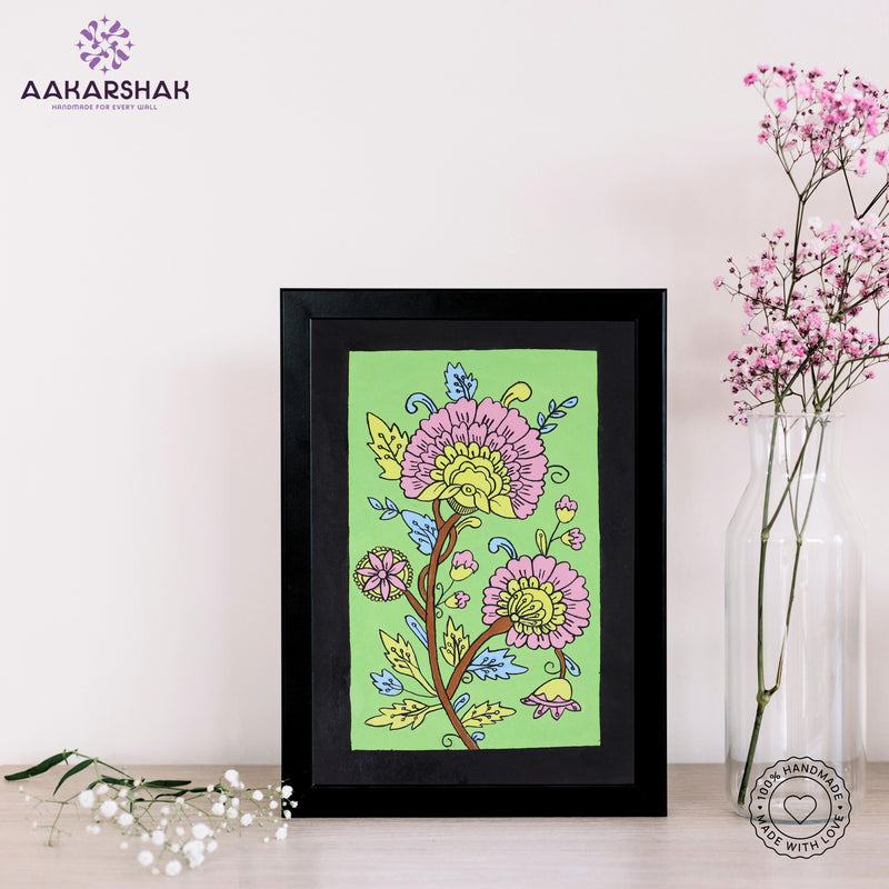 handmade kalamkari peacock painting-with tabletop stand for home decor