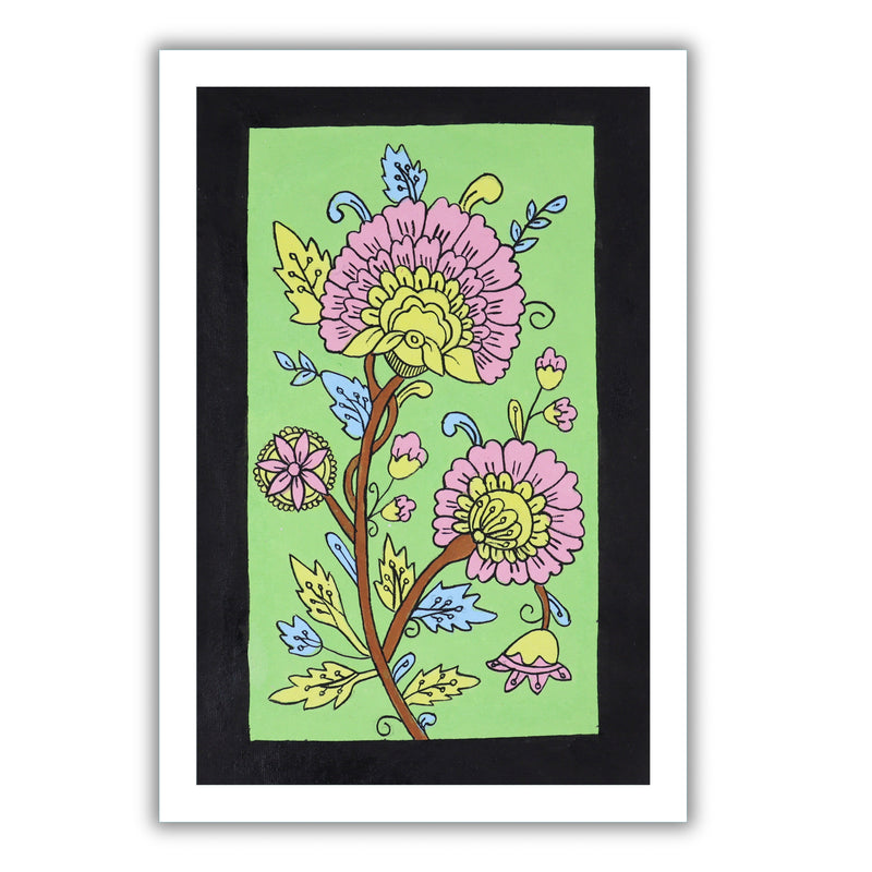 handmade kalamkari painting flower-in vibrant traditional folk art style