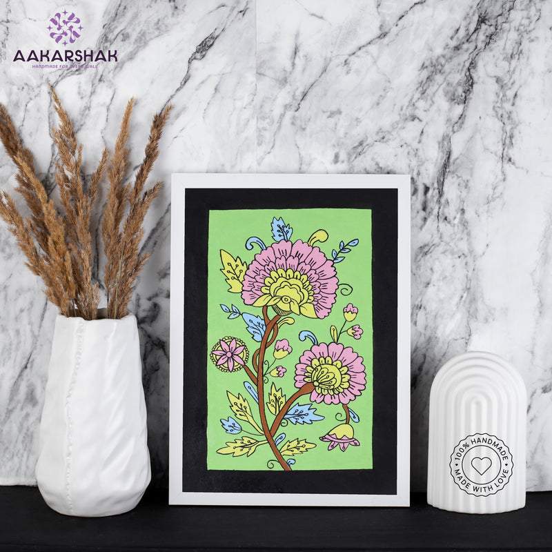 handmade kalamkari peacock painting-with tabletop stand for home decor