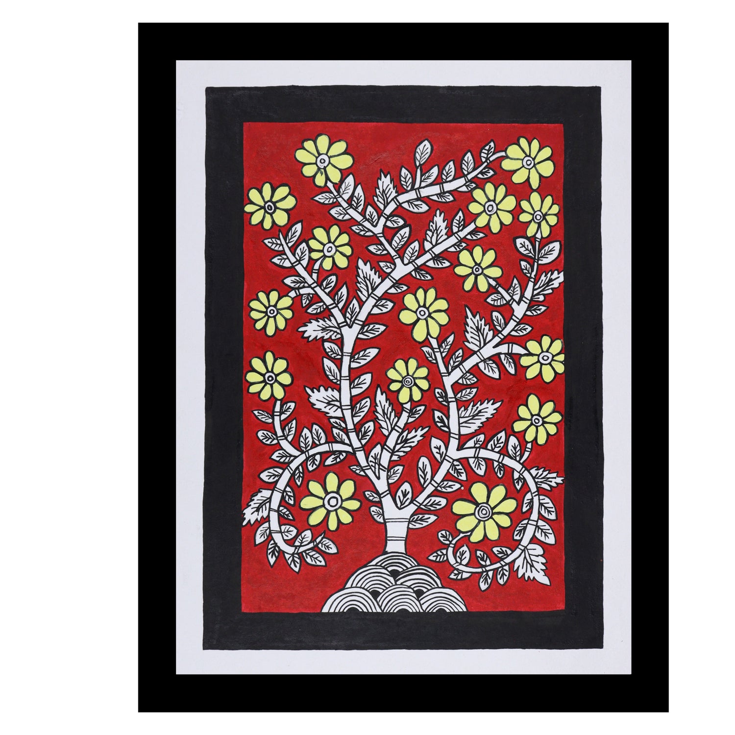 Framed artwork of a colorful flower-with handmade kalamkari painting
