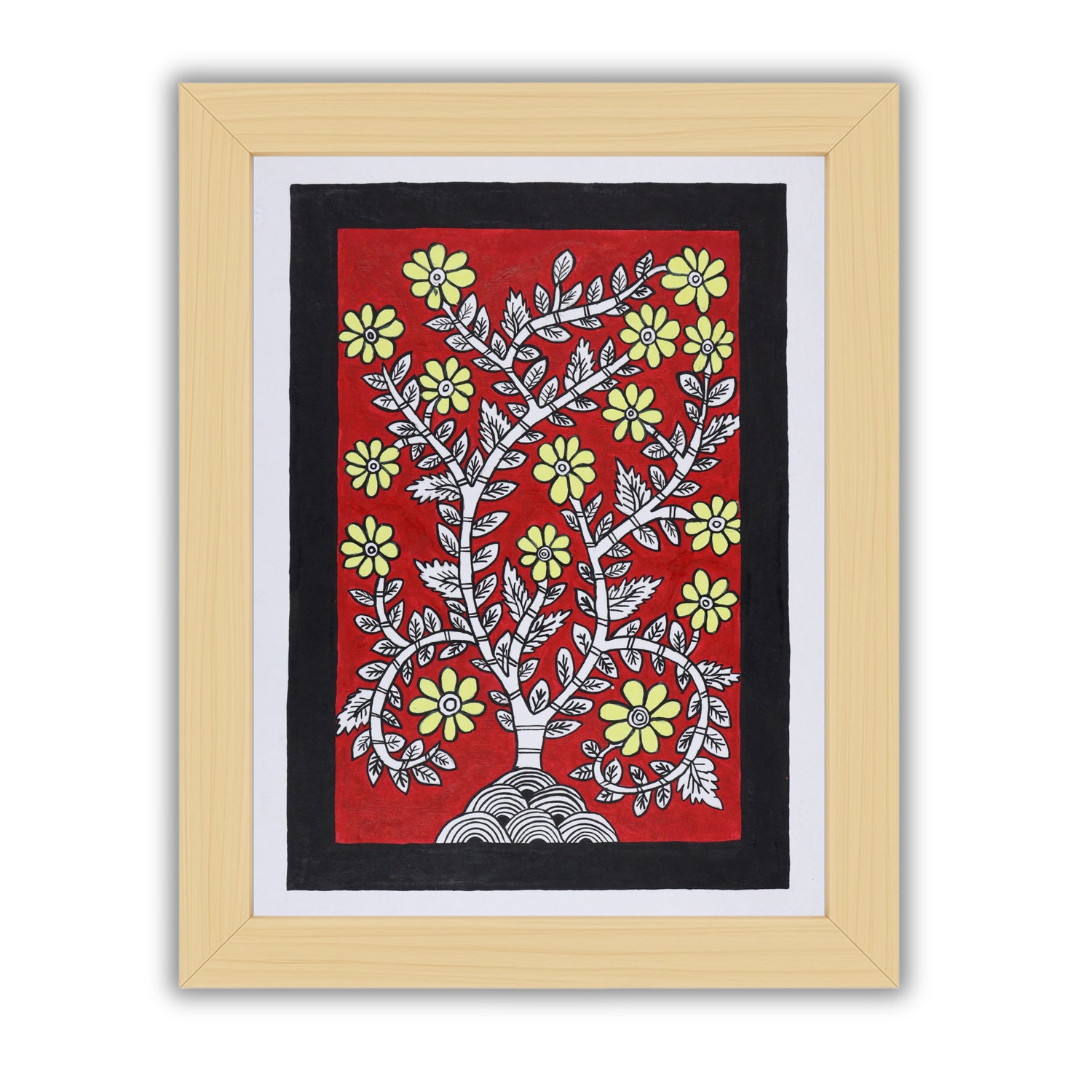 Framed artwork of a colorful flower-with handmade kalamkari painting