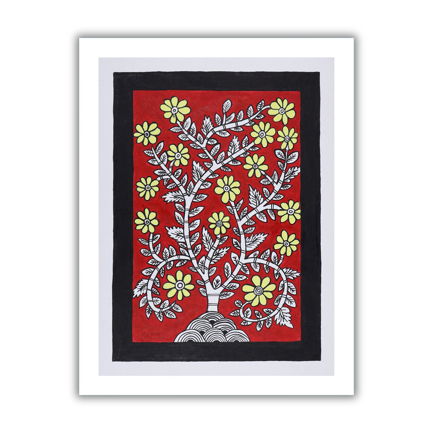 Framed artwork of a colorful flower-with handmade kalamkari painting