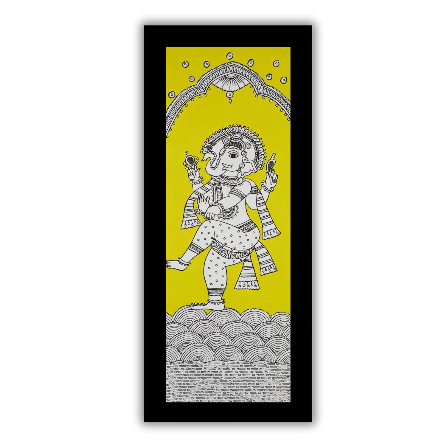 Framed artwork of a colorful ganesh ji-with handmade kalamkari painting 