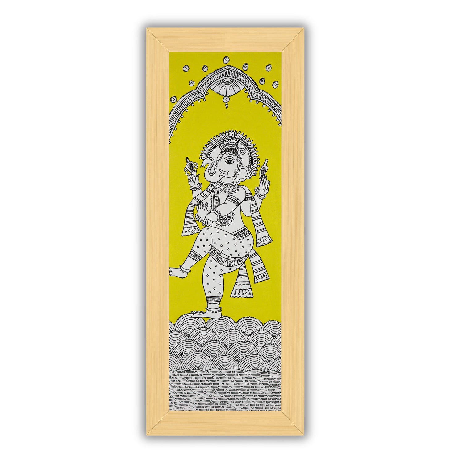 Framed artwork of a colorful ganesh ji-with handmade kalamkari painting 