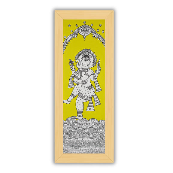 Framed artwork of a colorful ganesh ji-with handmade kalamkari painting 