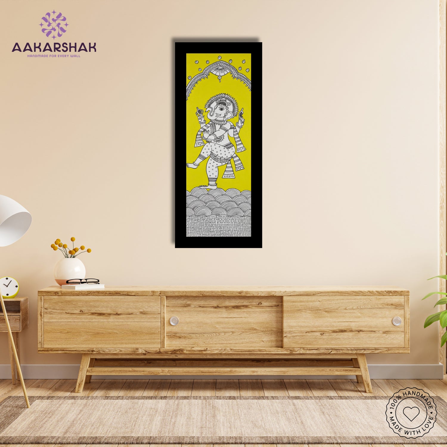 Framed artwork with ganesh ji  design -handmade kalamkari painting for home decor