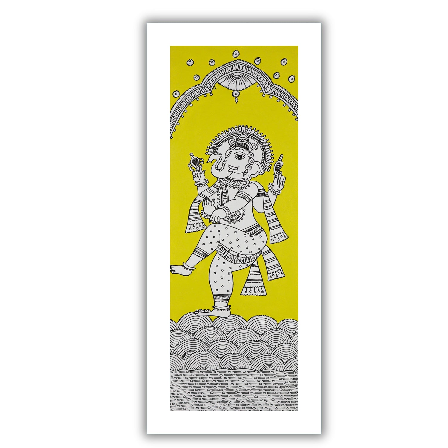 Framed artwork of a colorful ganesh ji-with handmade kalamkari painting 
