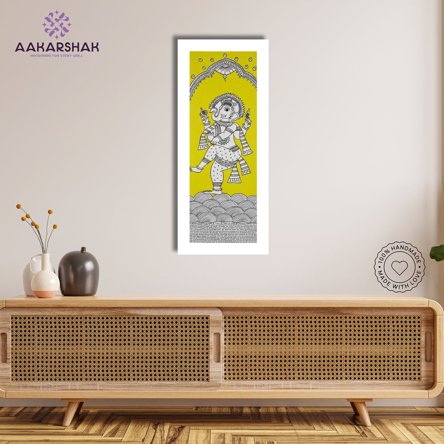 Framed artwork with ganesh ji  design -handmade kalamkari painting for home decor