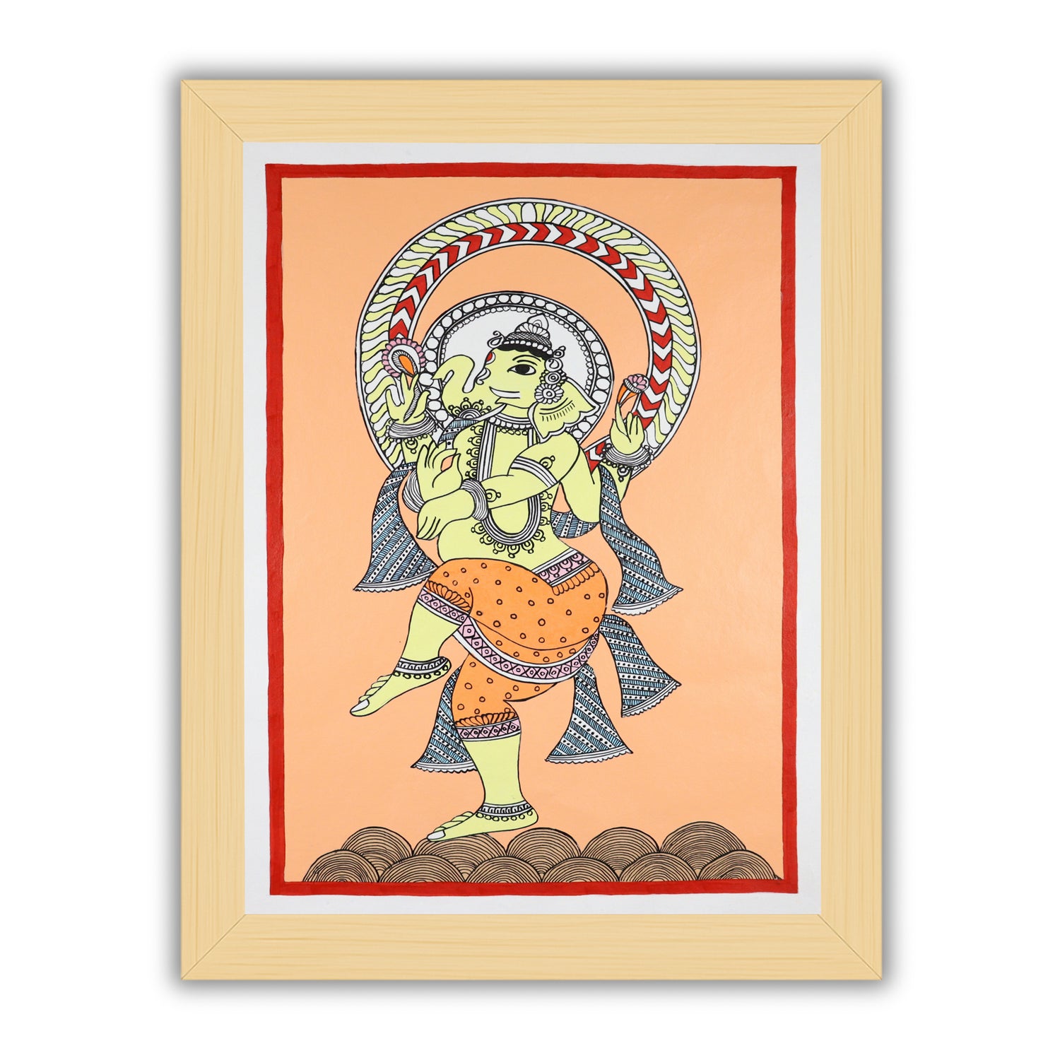 Framed artwork of a colorful ganesh ji -with handmade kalamkari painting 