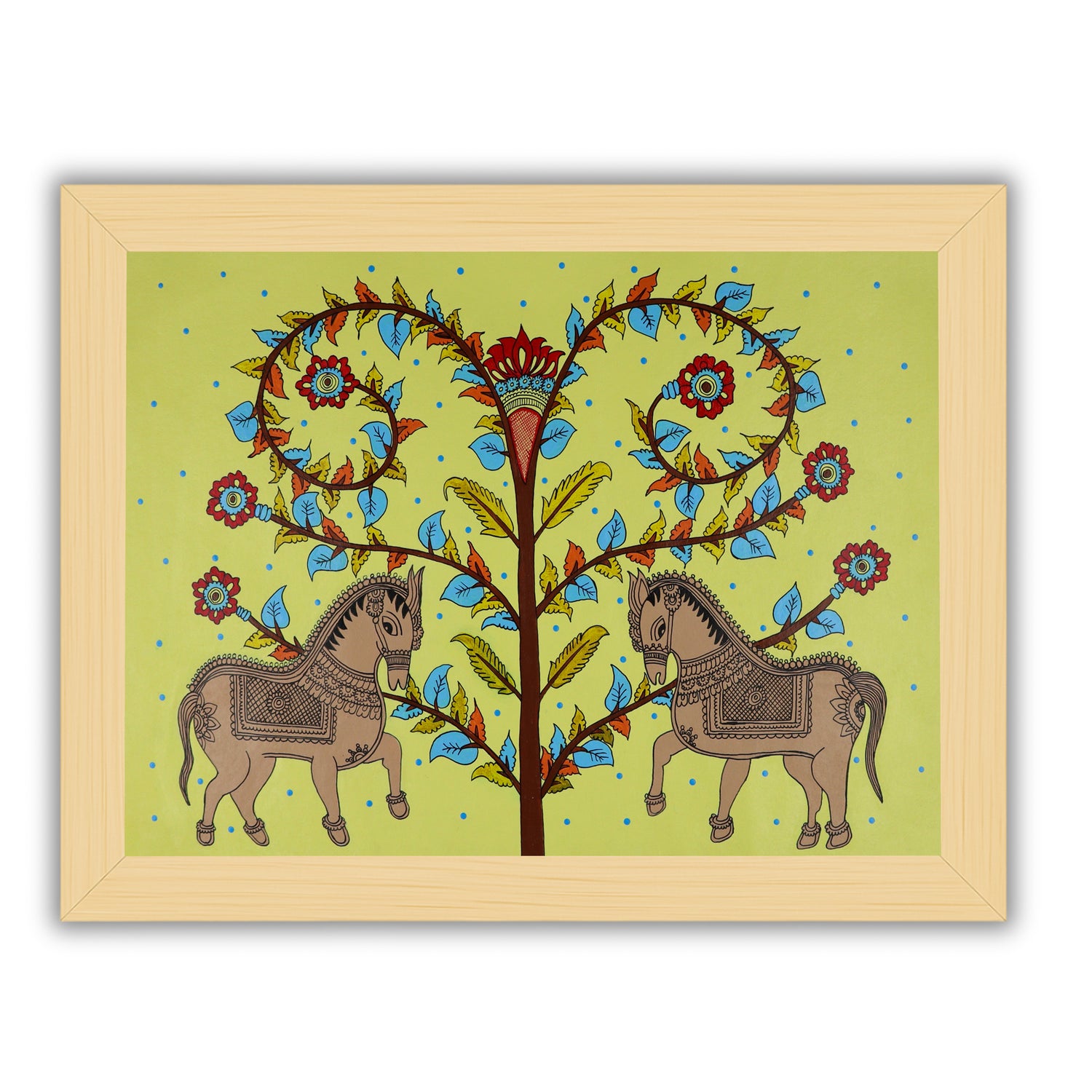 Framed artwork of a colorful horse -with handmade kalamkari painting 