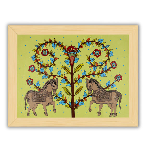 Framed artwork of a colorful horse -with handmade kalamkari painting 