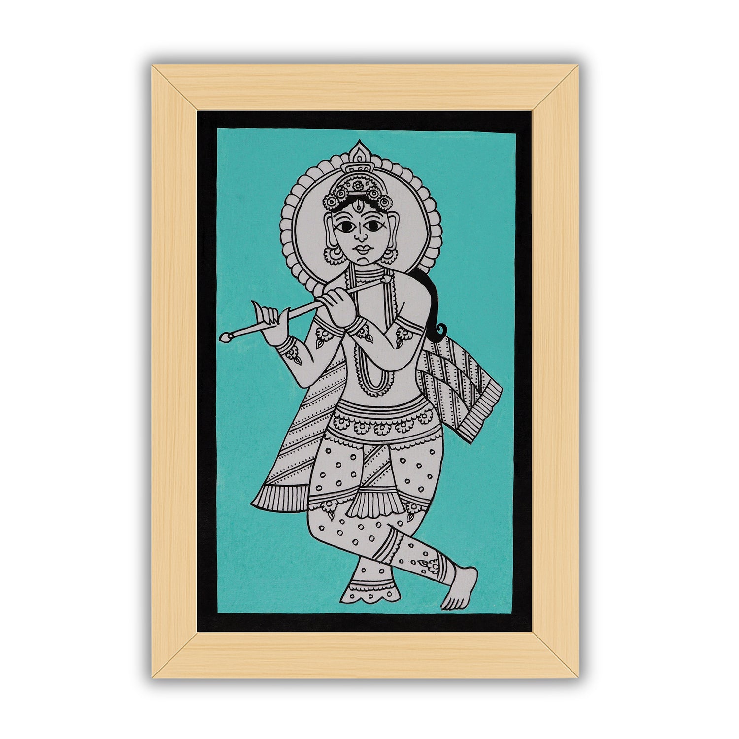 handmade kalamkari painting krishna-in vibrant traditional folk art style
