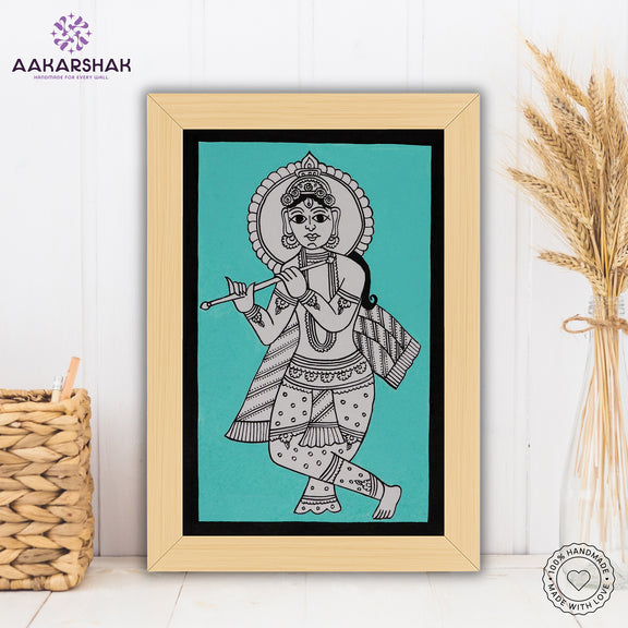 handmade kalamkari krishna painting-with tabletop stand for home decor