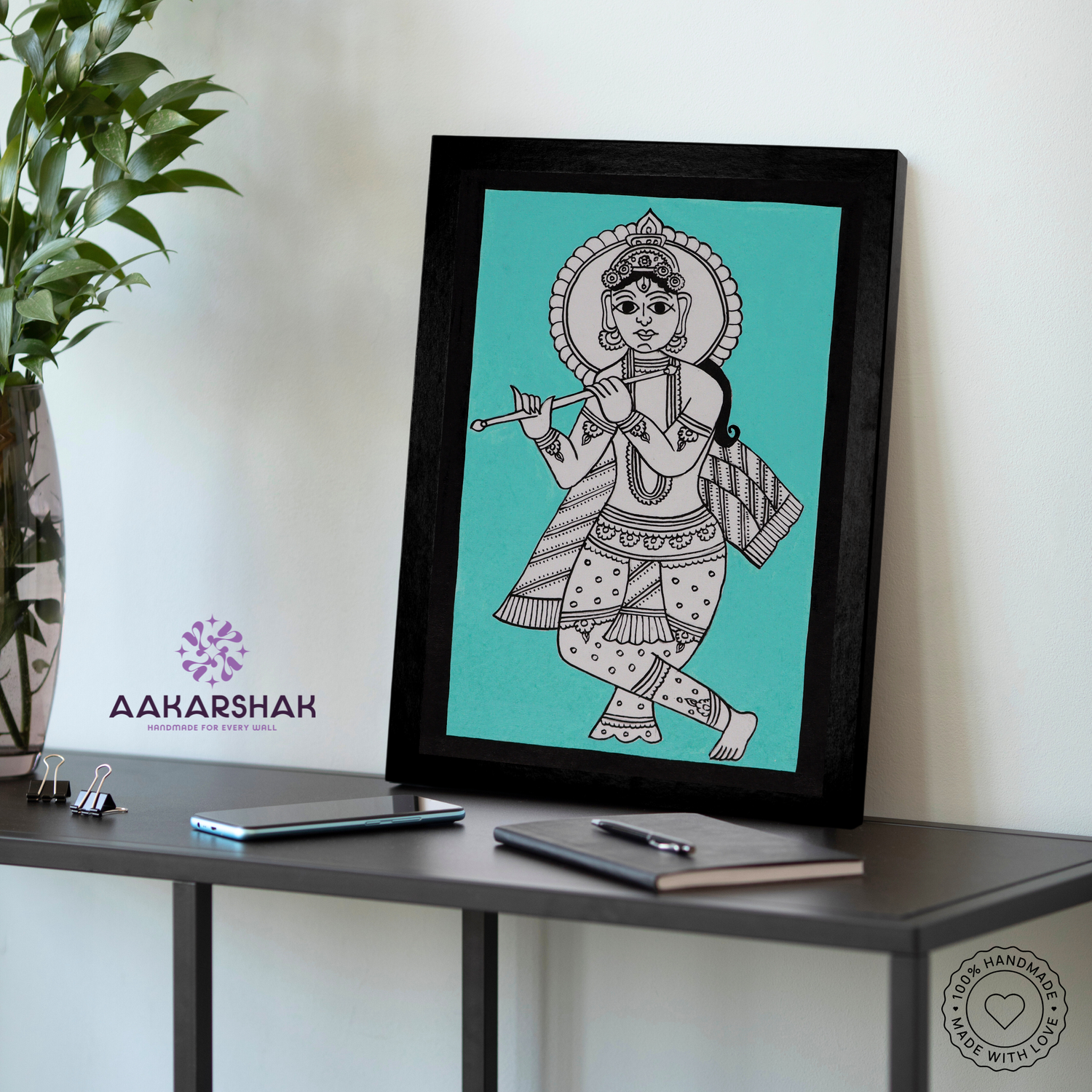 vibrant handmade krishna painting-depicting indian folk traditions