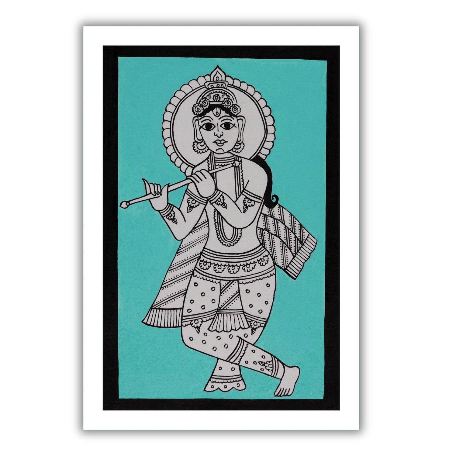 handmade kalamkari painting krishna-in vibrant traditional folk art style