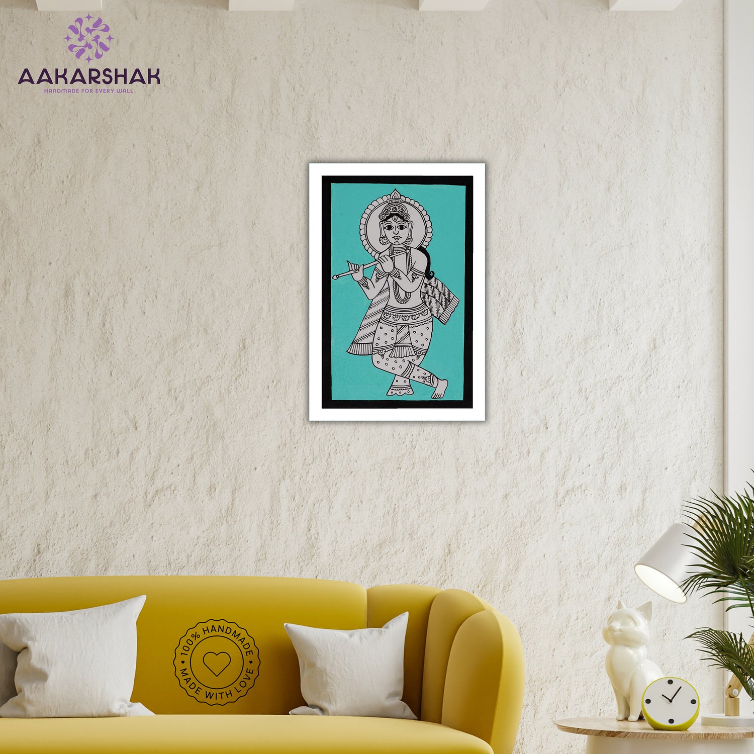 vibrant handmade krishna painting-depicting indian folk traditions