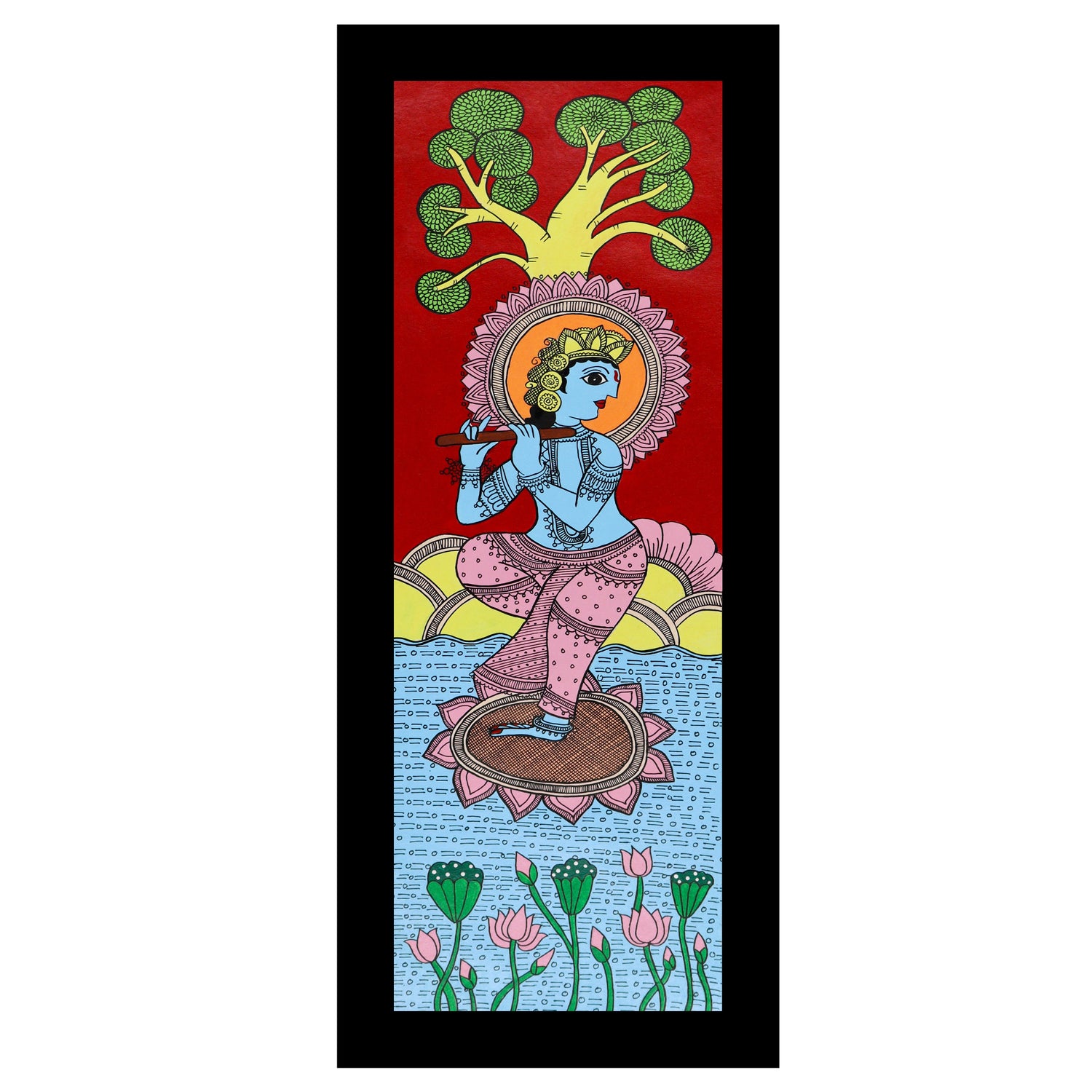Framed artwork of a colorful krishna-with handmade kalamkari painting 