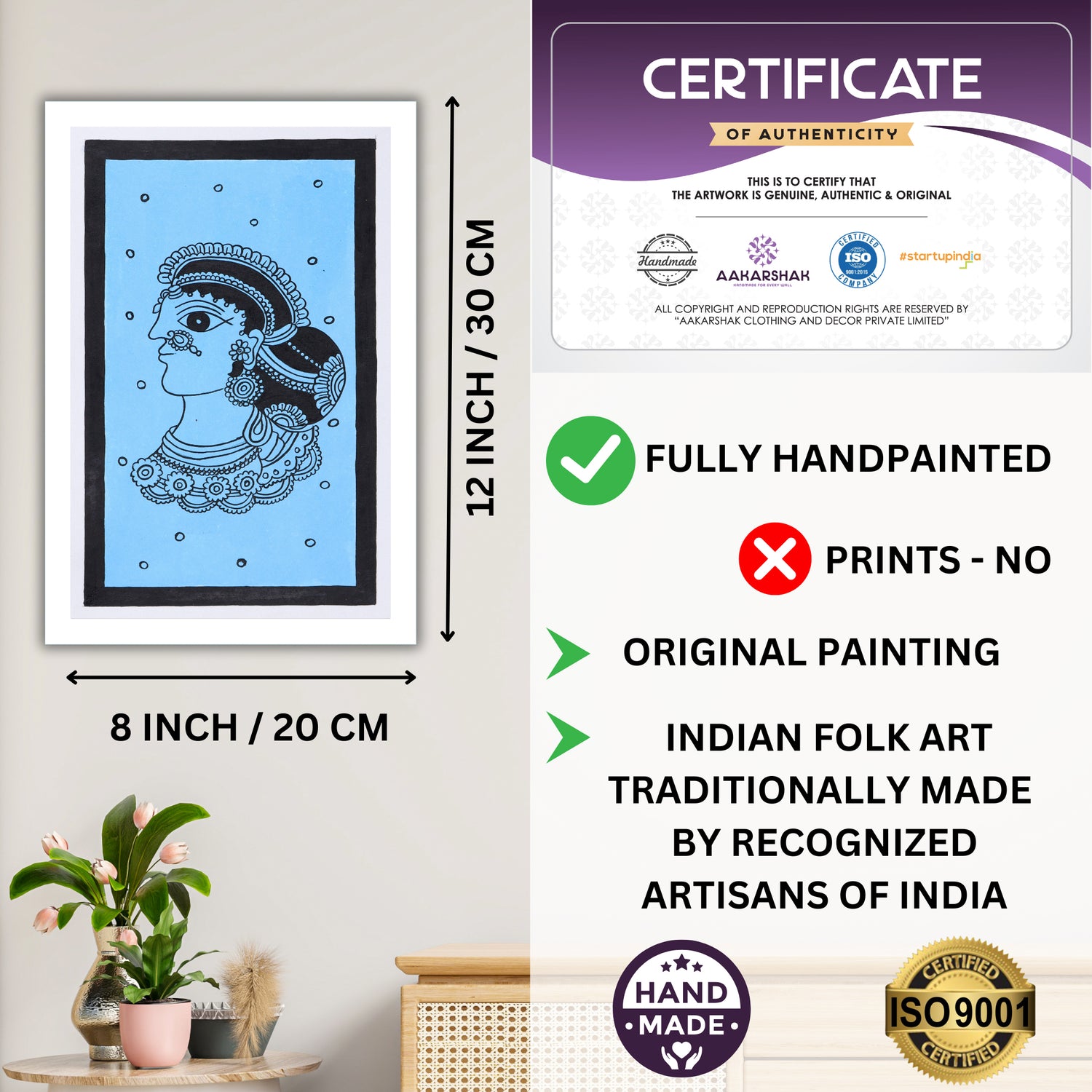 handmade iso certified-lady kalamkari painting