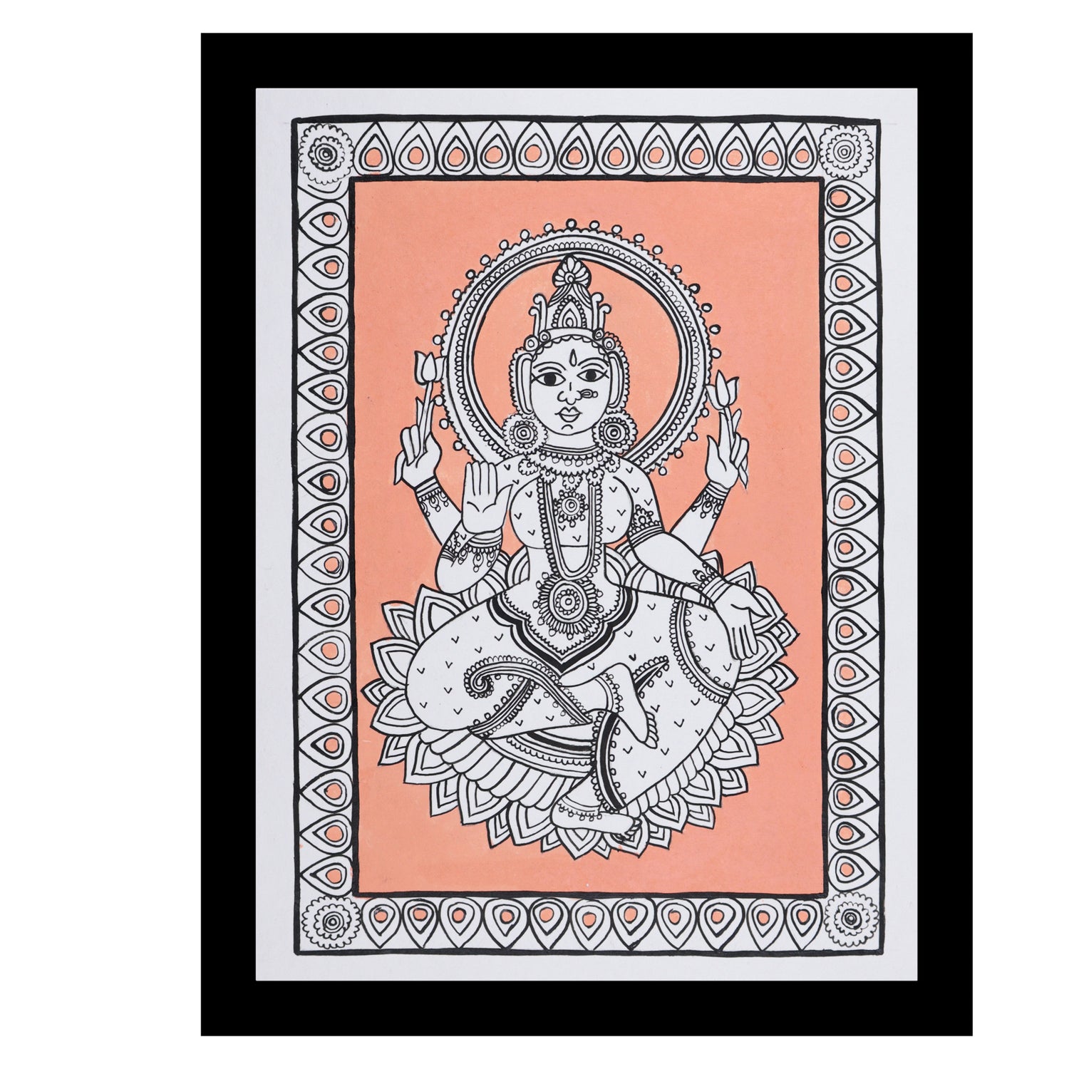 Framed artwork of a colorful laxmi-with handmade kalamkari painting