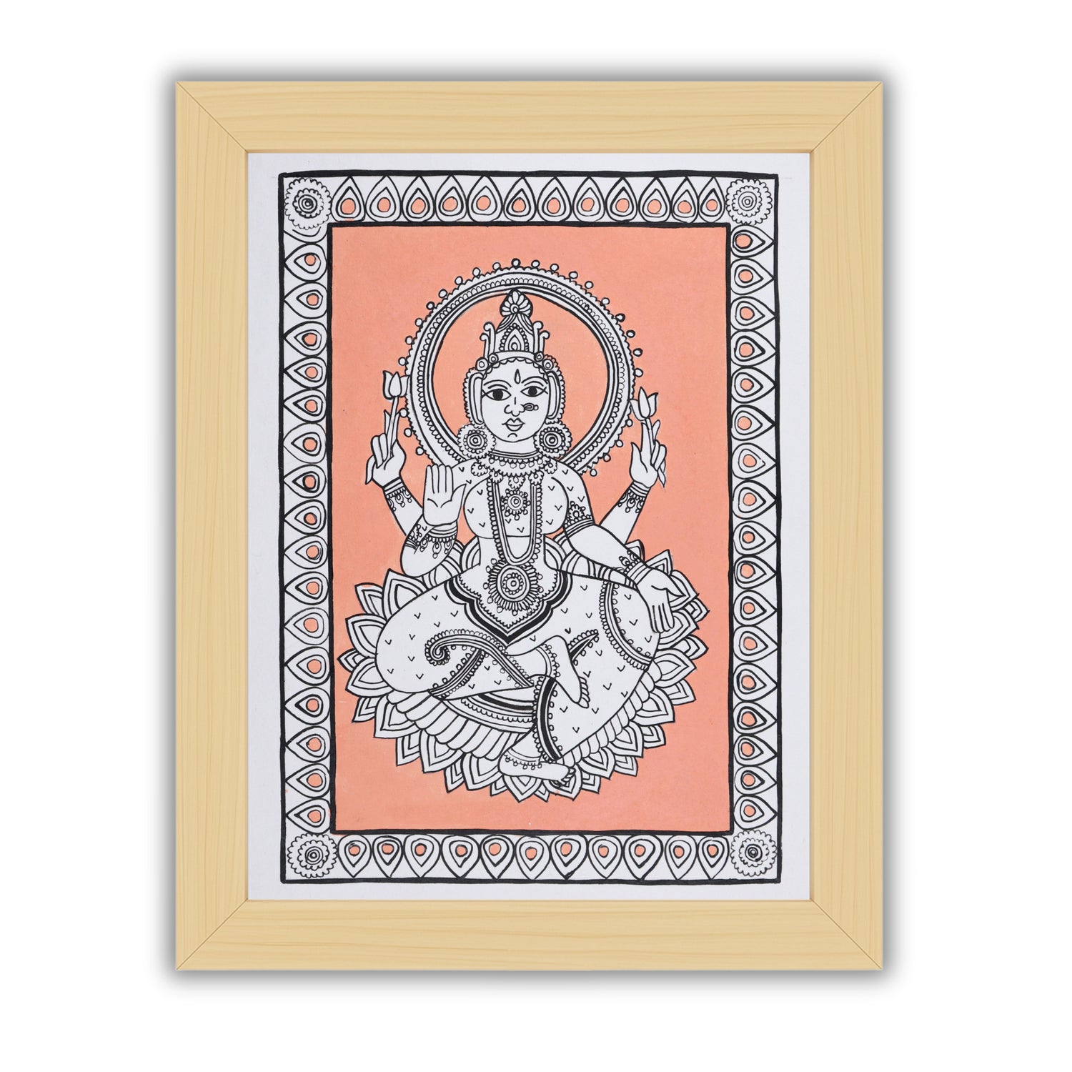 Framed artwork of a colorful laxmi-with handmade kalamkari painting
