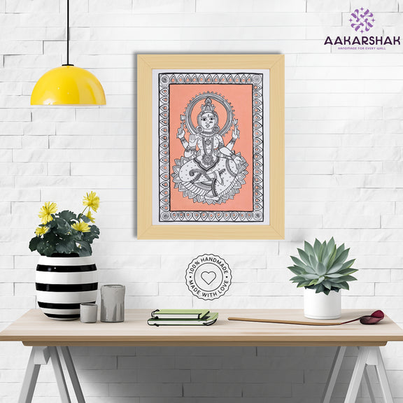 Framed artwork with laxmi design -handmade kalamkari painting for home decor